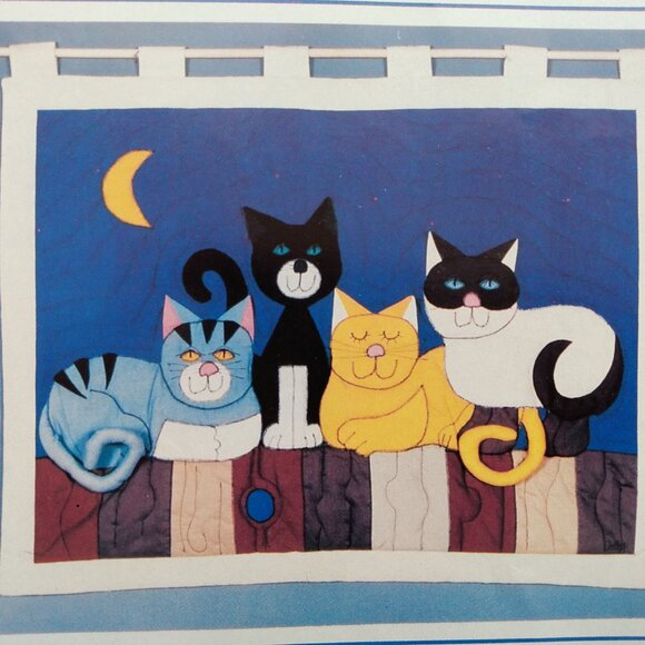 Vintage Cat Quilt Sewing Pattern 44"x34" Wallhanging 15" Pillow Buildables 1980s - Picture 3 of 7